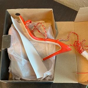 Fashion Nova Vibrant Women Orange Strappy Stilettos Size 8.5
